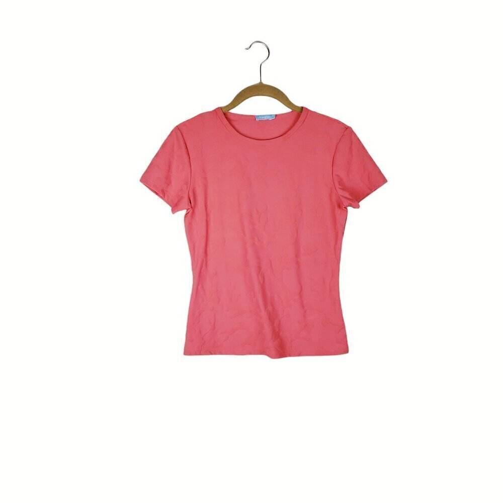 J McLaughlin Signature Stretch Tee Coral Embossed Texture Top Womens Size XS